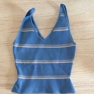 Aritzia Blue and Cream Striped knit Tank Top